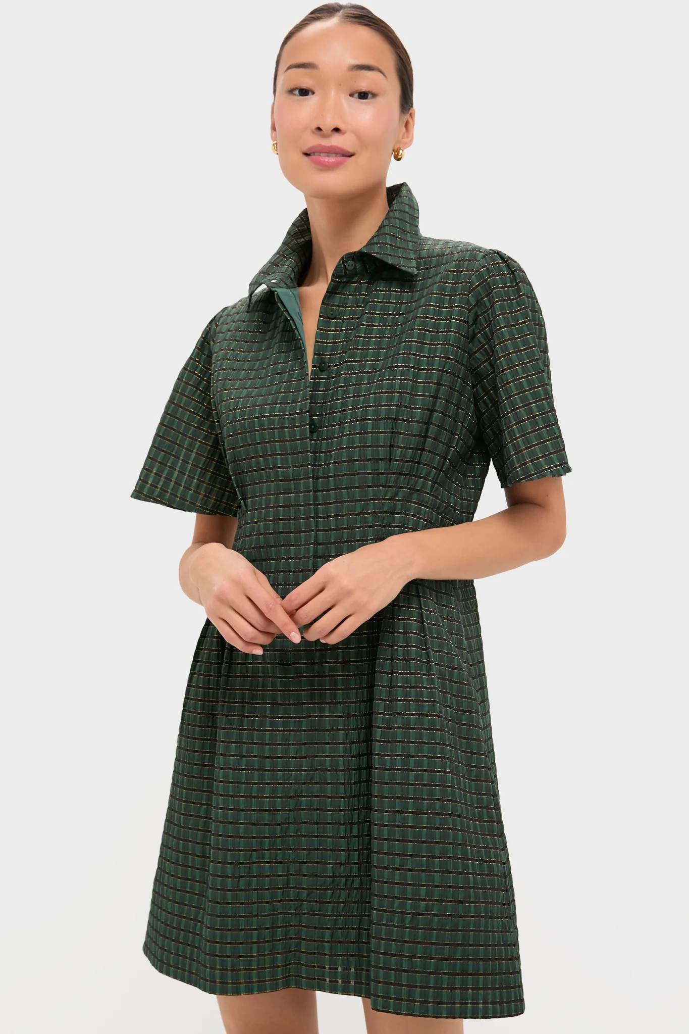 Metallic Green Plaid Mini Delaney Dress | Tuckernuck (US)