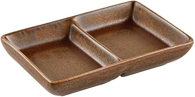 47th & Main Glazed Ceramic Divided Platter Two-Compartment Serving Dish, 5.25"L x 3.5"W x 1"H, Br... | Amazon (US)