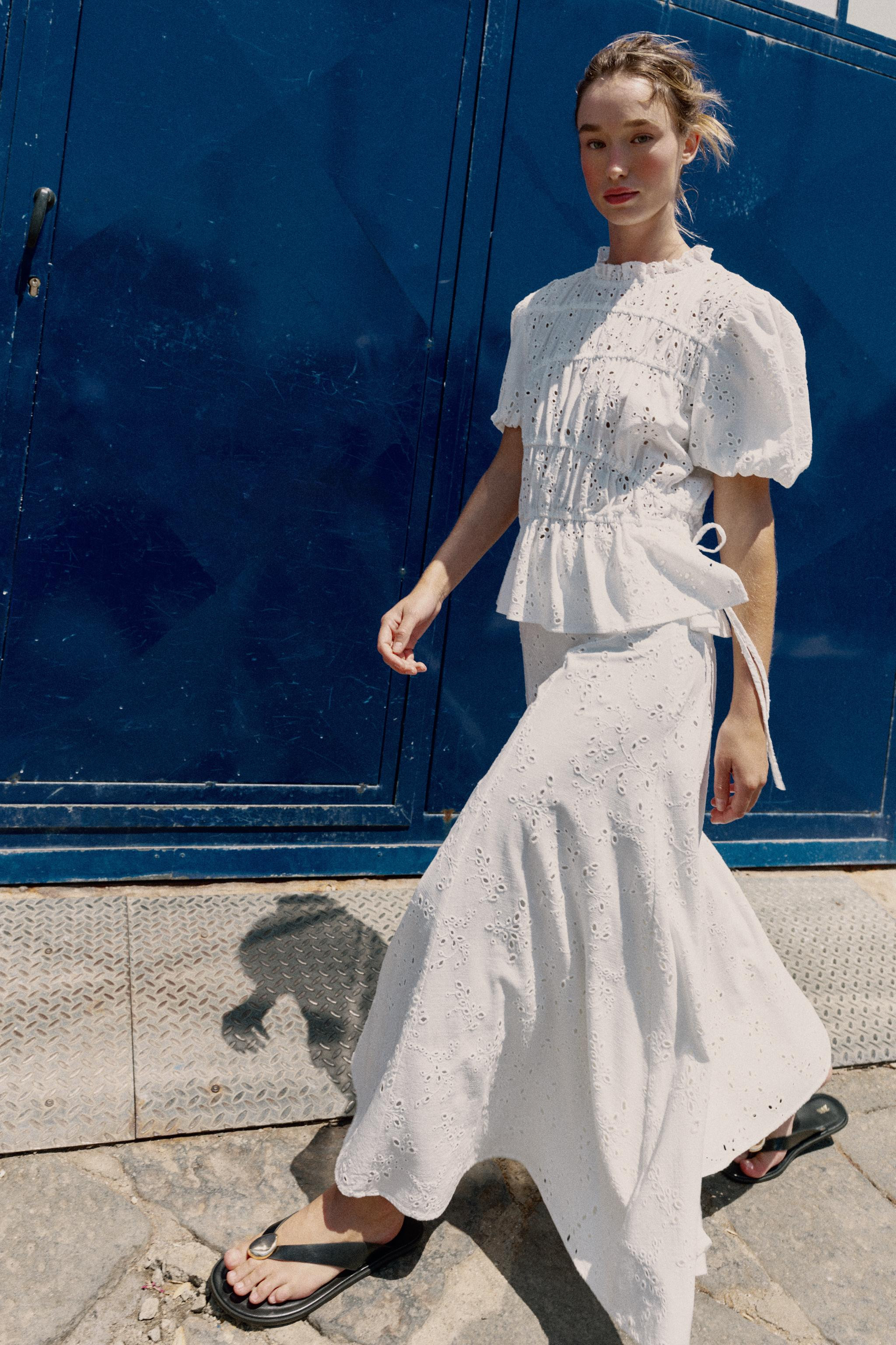 TOP WITH GATHERING AND CUTWORK EMBROIDERY | Zara UK