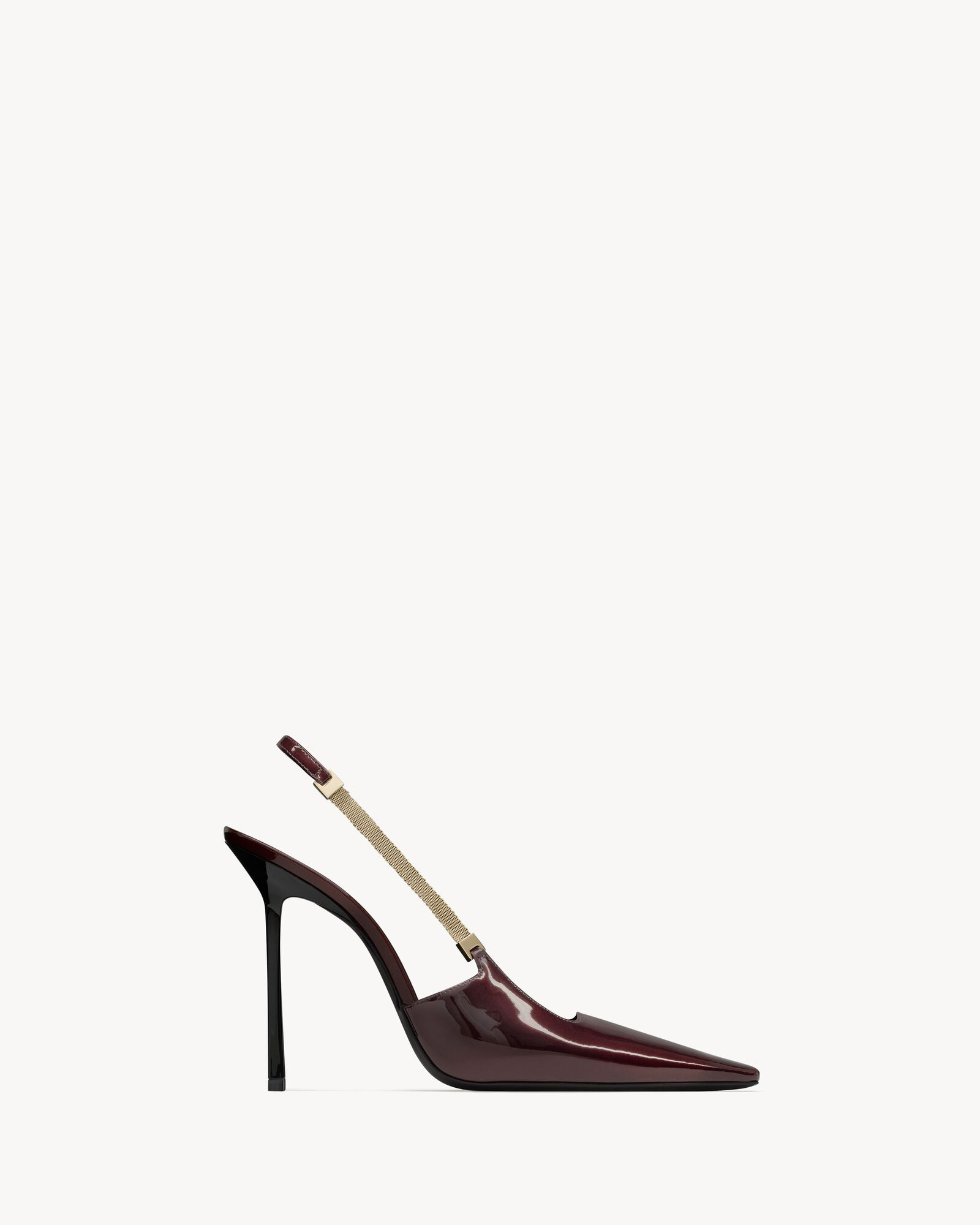 slingback pumps with a pointed toe and stiletto heel, featuring a low square-cut vamp and elastic... | Saint Laurent Inc. (Global)