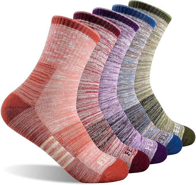 FEIDEER Women's Hiking Walking Socks, Multi-pack Outdoor Recreation Socks Wicking Cushion Crew So... | Amazon (US)