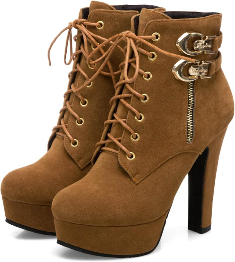 KiutSymo Gothic Ankle Boots For Women Studded Buckle Straps Chunky High Heels Platform Boots Lace... | Amazon (US)