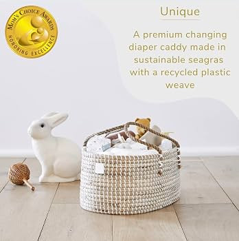 BEBE BASK Baby Diaper Caddy Organizer - Handmade Organic Seagrass - Luxury Diaper Caddy Basket - ... | Amazon (US)