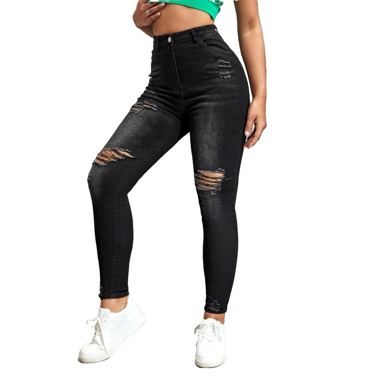 Dark Grey Solid Zipper Skinny Women's Jeans | Walmart (US)