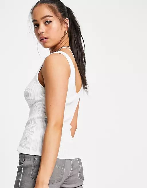 Only rib vest with scoop neck in cream | ASOS (Global)