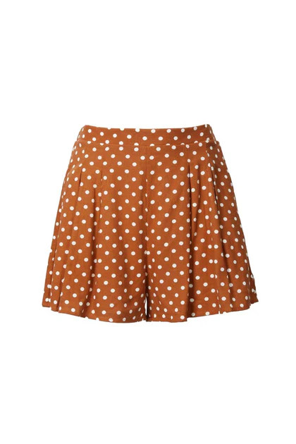 Polka Dot High-Rise Pleated Shorts In Camel | Shop Simon