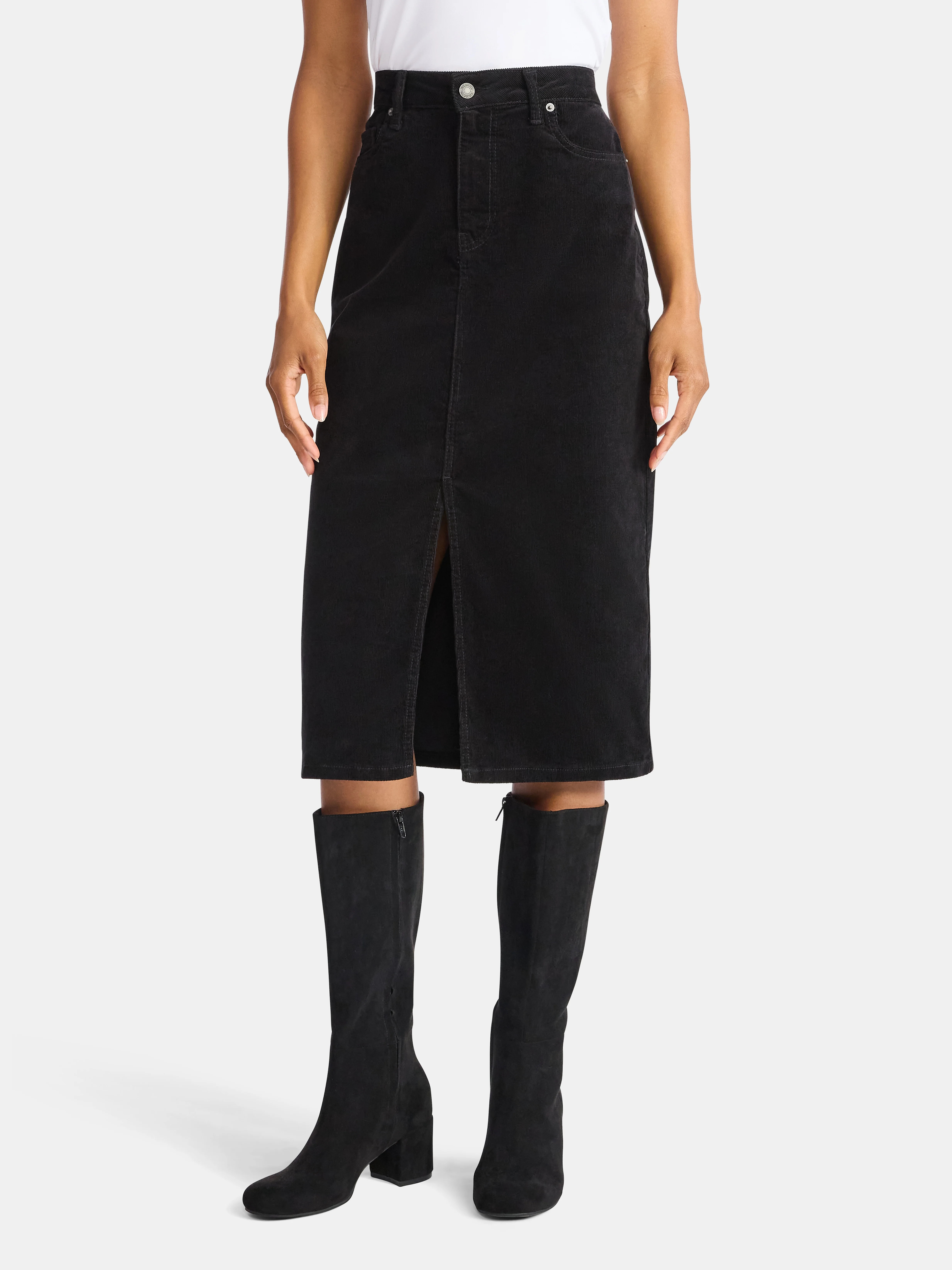 Time and Tru Women's Corduroy Midi Skirt with Front Slit, Sizes 0-20 | Walmart (US)