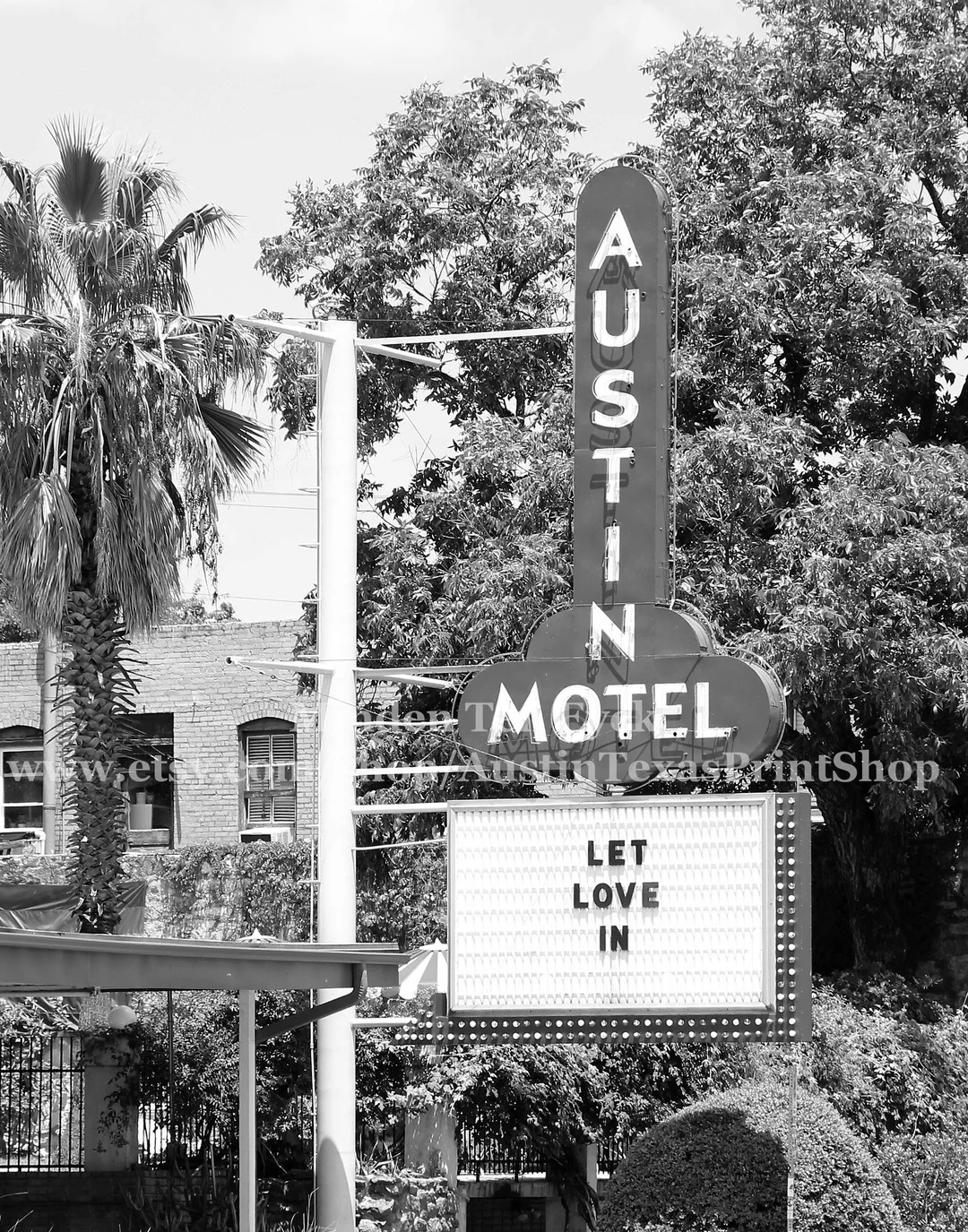 Vertical Black and White Austin Motel Let Love in Photo Print - Etsy | Etsy (US)
