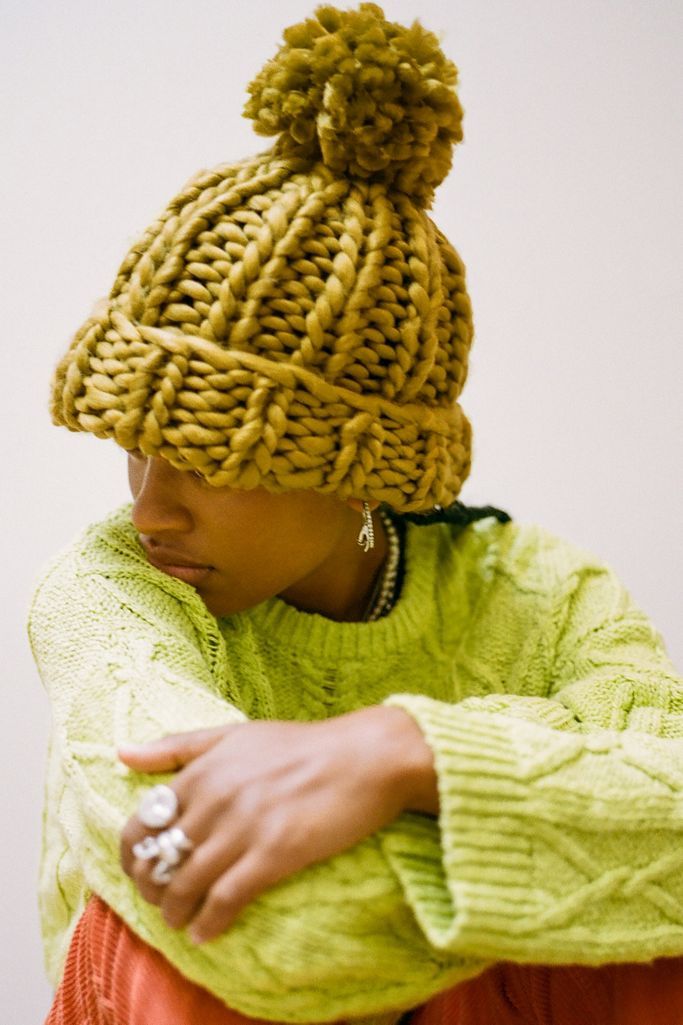 Super-Chunky Knit Pompom Beanie | Urban Outfitters (US and RoW)