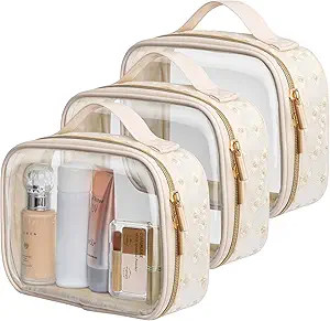 PACKISM Floral Texture TSA Approved Toiletry Bag - 180° Large Opening Clear Makeup Bags with Han... | Amazon (US)