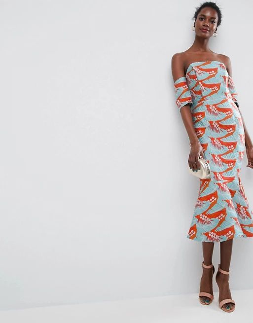 ASOS Tropical Pephem Jacquard Pencil Midi Dress | ASOS UK