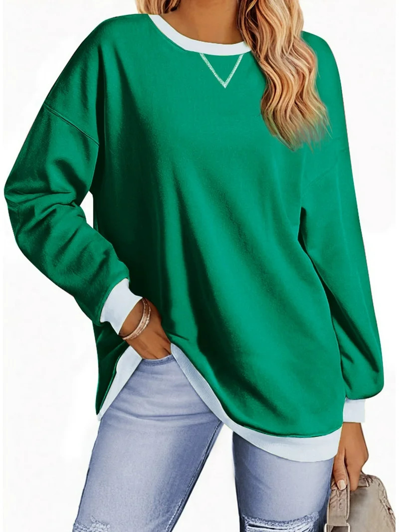 Fantaslook Color Block Sweatshirts for Women Crewneck Long Sleeve Oversized Pullover Tops Casual ... | Walmart (US)