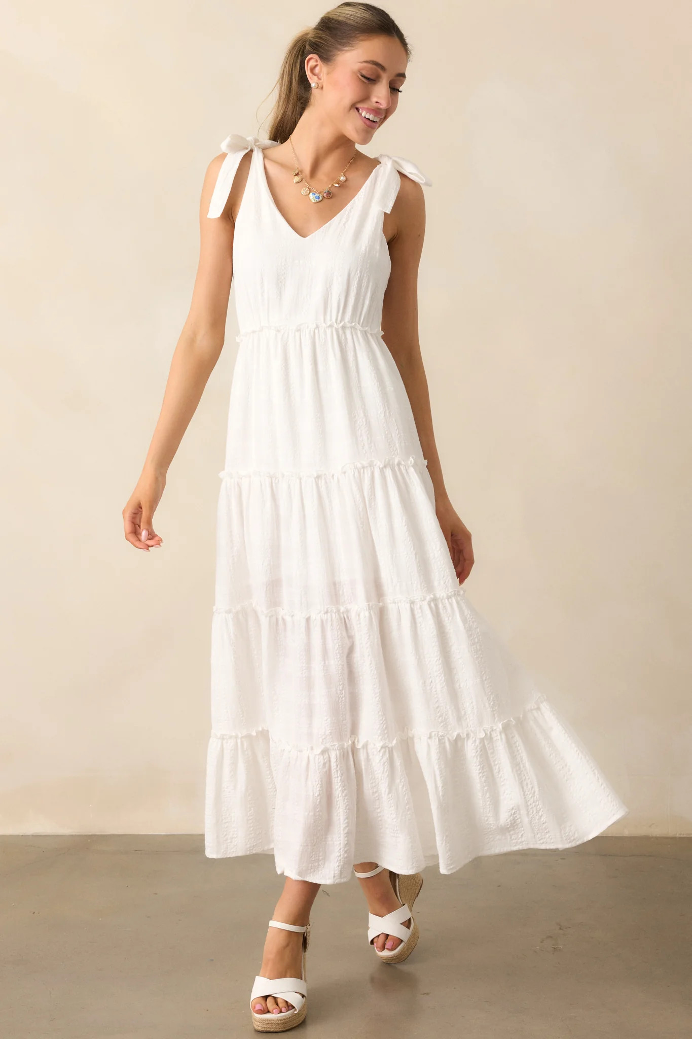 Half Past Sunset Ivory Cotton Tiered Maxi Dress | Red Dress