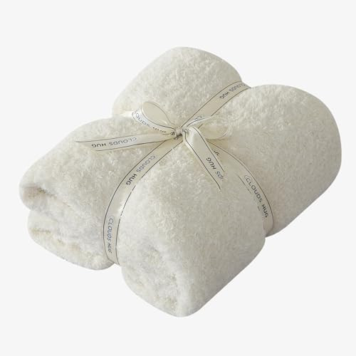 CLOUDS HUG Knit Throw Blanket for Couch - Super Soft Bed Blanket， Fluffy Fuzzy Plush Lightweight Cozy Blankets for Sofa ，Cream，50" x 60" | Amazon (US)