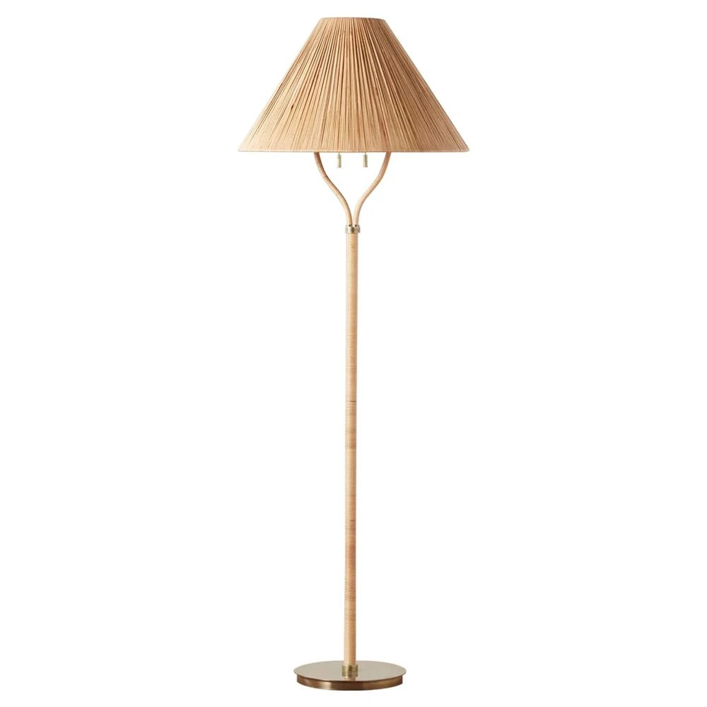 Woven Delphine Coastal Beach Natural Rattan Floor Lamp | Kathy Kuo Home