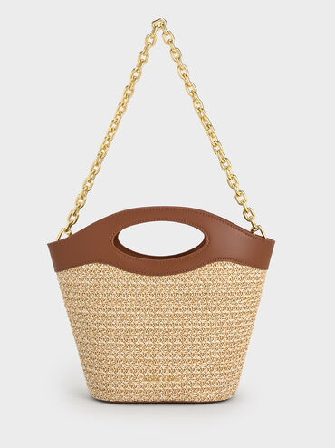Raffia Chain-Link Curved-Handle Bucket Bag
 - Multi | Charles & Keith UK