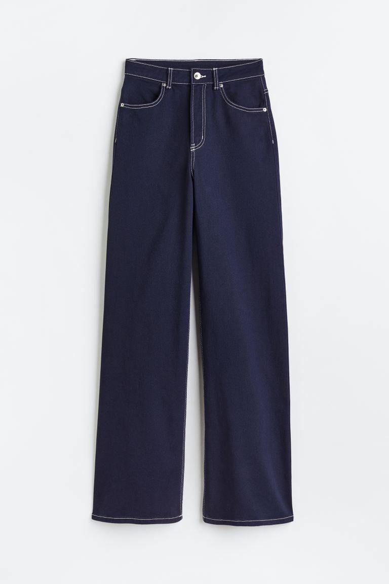 Wide Twill Pants - Dark blue - Ladies | H&M AU | H&M (AU)