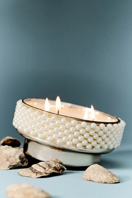 Pearled Cuff Woody Crisp Cedar Glass Pedestal Candle | Anthropologie (US)