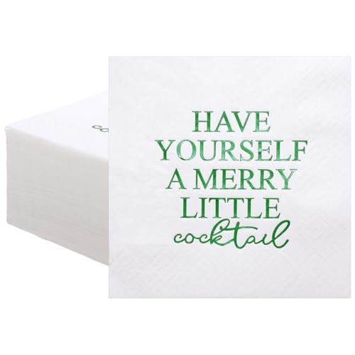 Crtiin 100 Pcs Funny Christmas Paper Napkins Have Yourself a Merry Little Cocktail Disposable Napkins 2 Ply Christmas Holiday Napkins Decoupage Beverage Napkins for Xmas Guest Party Decor Supply 5 x 5 | Amazon (US)