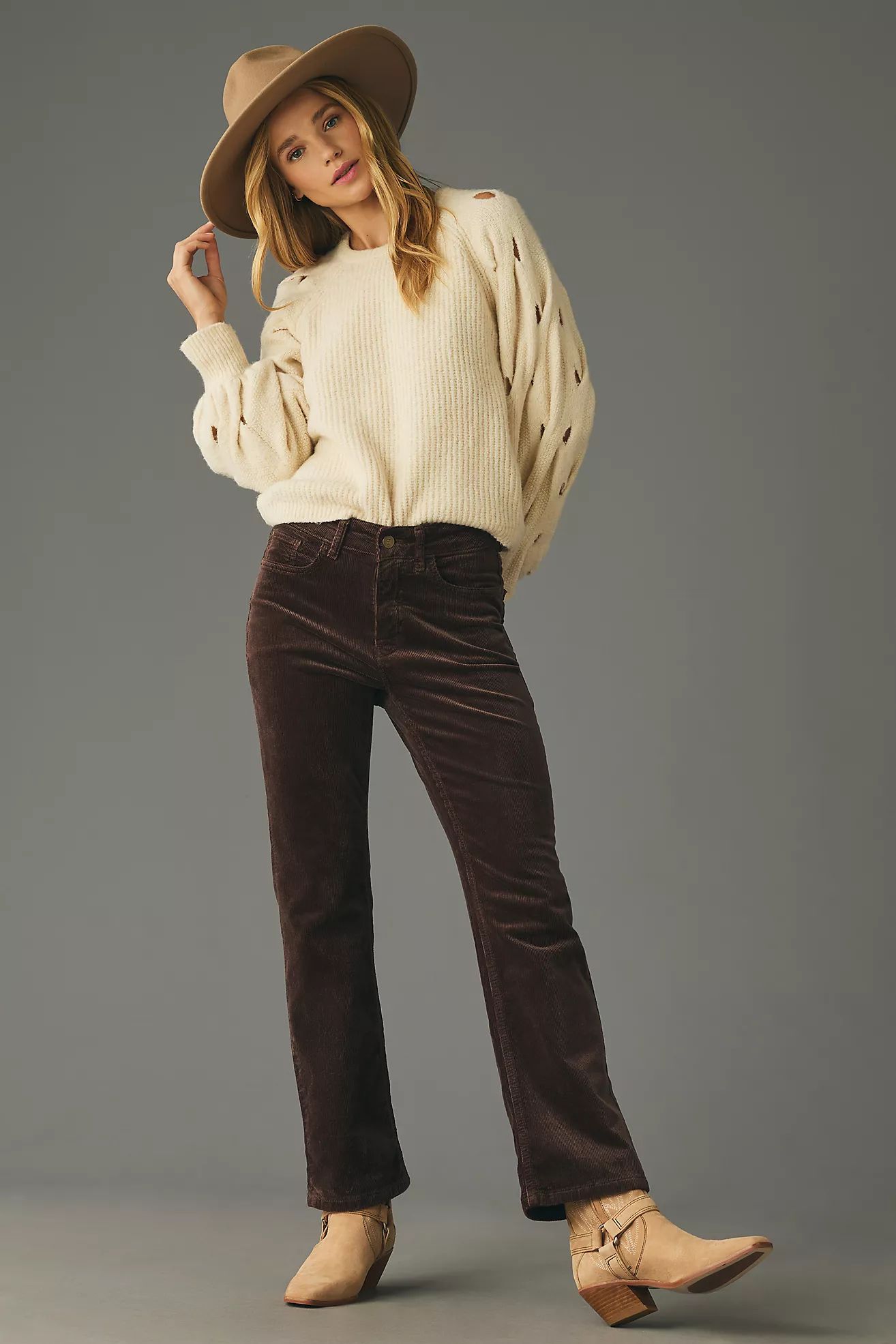 The Yaya Mid-Rise Corduroy Crop Flare Jeans by Pilcro | Anthropologie (US)