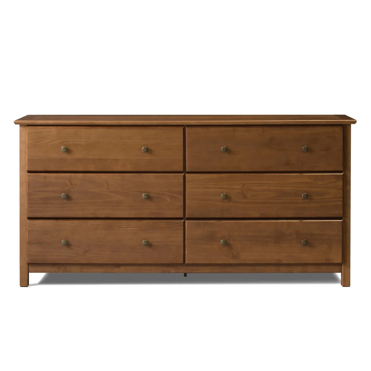 Farmhouse Solid Pine Wood 6 Drawer Dresser in Walnut Finish | Shop Simon