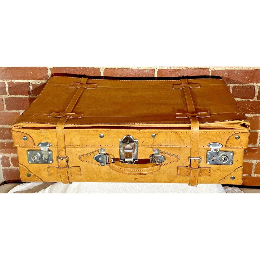 Vintage Leather Suitcase Mid Century Mad Men Luggage Suitcase Strapped Bag C1945 - Etsy | Etsy (US)