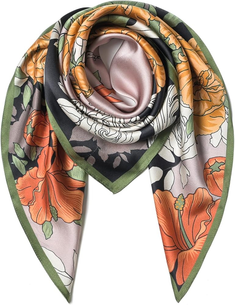 SHIROUYU 100% Pure Mulberry Silk Scarf 35" Large Square Lightweight Headscarf –Women’s Hair W... | Amazon (US)