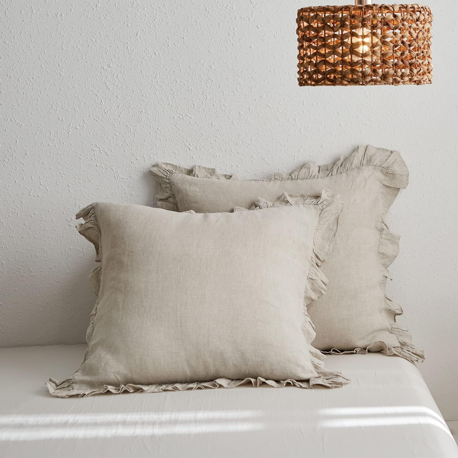 Simple&Opulence 100% Linen Euro Sham Covers with Ruffle, 26x26 Inch Pillow Covers Set of 2, Euro ... | Amazon (US)