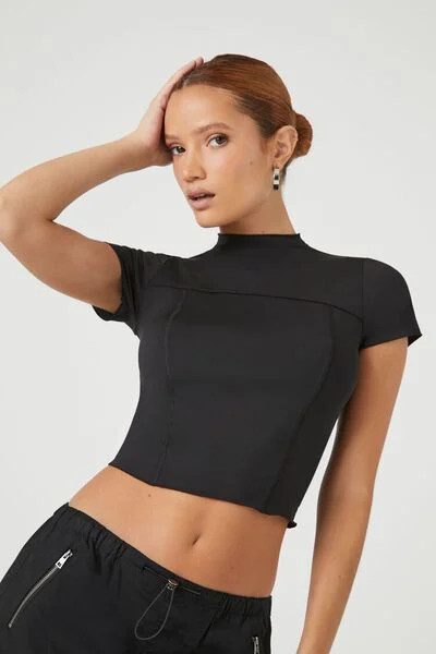 Cropped Mock Neck Tee | Forever 21