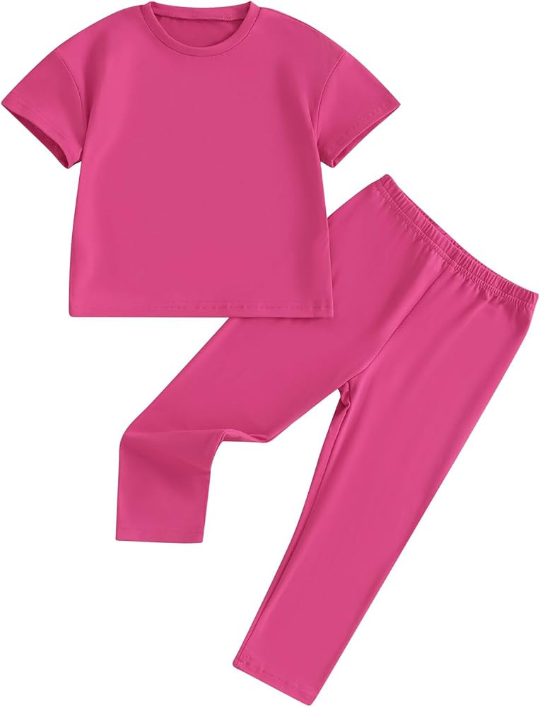 Twopumpkin Toddler Girl Outfits Little Girl Summer Clothes Short Sleeve Ribbed T Shirts Top + Bel... | Amazon (US)