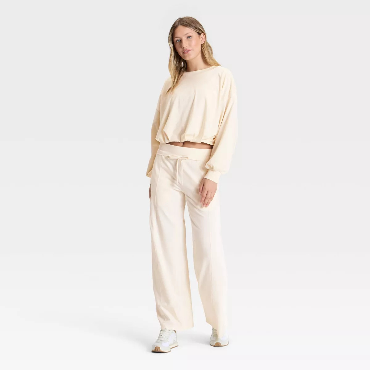 Women's Bubble Hem Long Sleeve Top - JoyLab™ Cream XS | Target