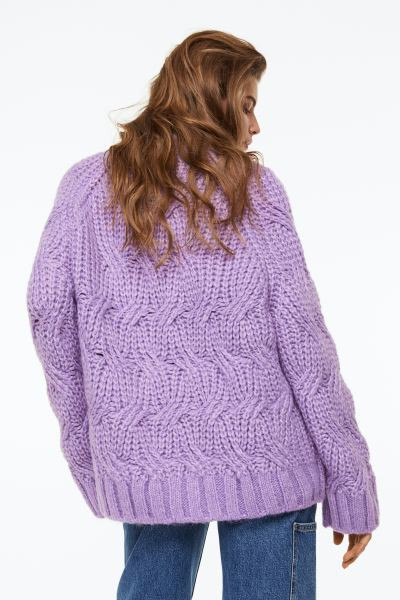 Oversized Cable-knit Wool-blend Sweater - Purple - Ladies | H&M US | H&M (US + CA)