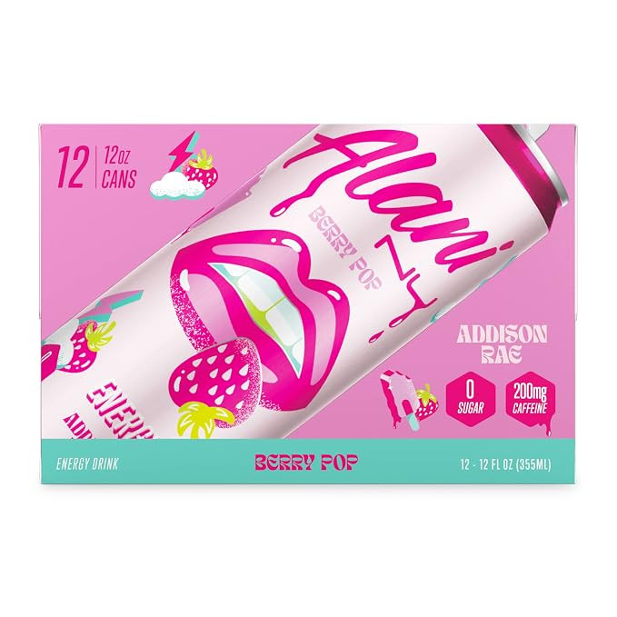Alani Nu Sugar-Free Energy Drink, Pre-Workout Performance, Berry Pop, Addison Rae Collab, 12 oz C... | Amazon (US)