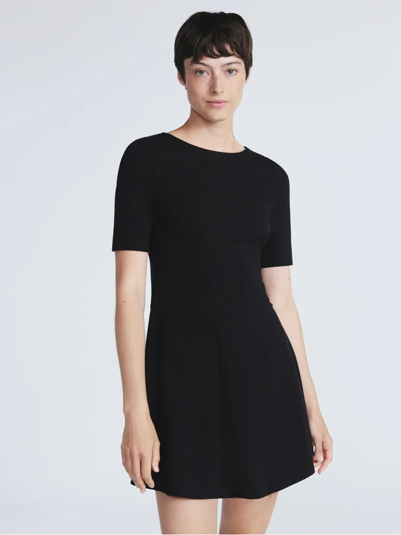 Scoop Women’s Knit Mini Skater Dress with Elbow Length Sleeves, Sizes XS-XXL | Walmart (US)