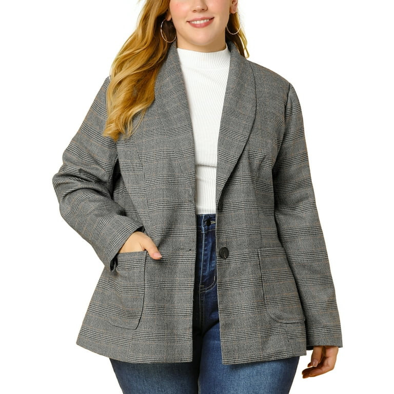 Agnes Orinda Women's Plus Size Plaid Notched Lapel Casual Blazer | Walmart (US)