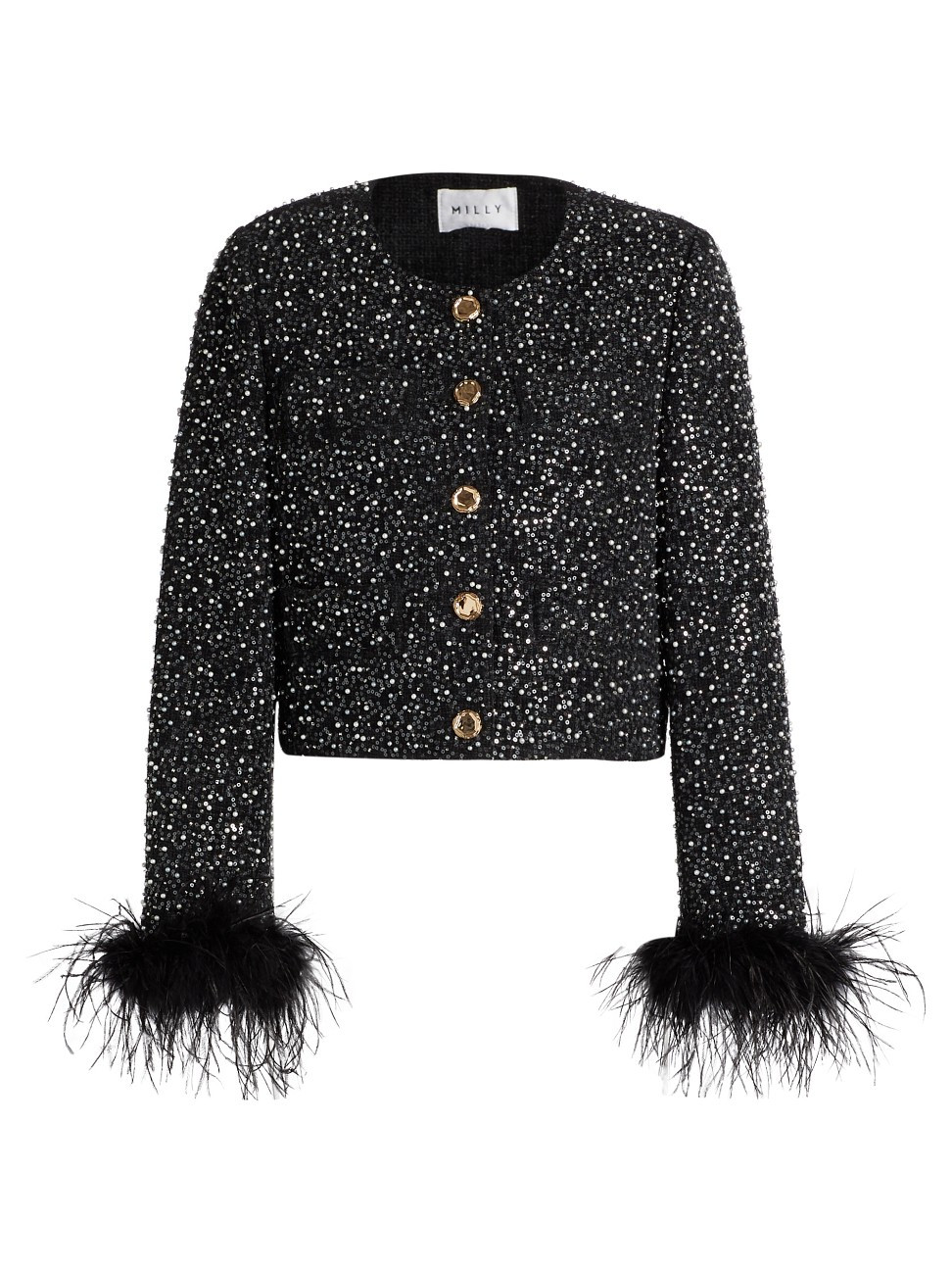Women's Aya Tweed & Feather Jacket - Black - Size XS | Saks Fifth Avenue