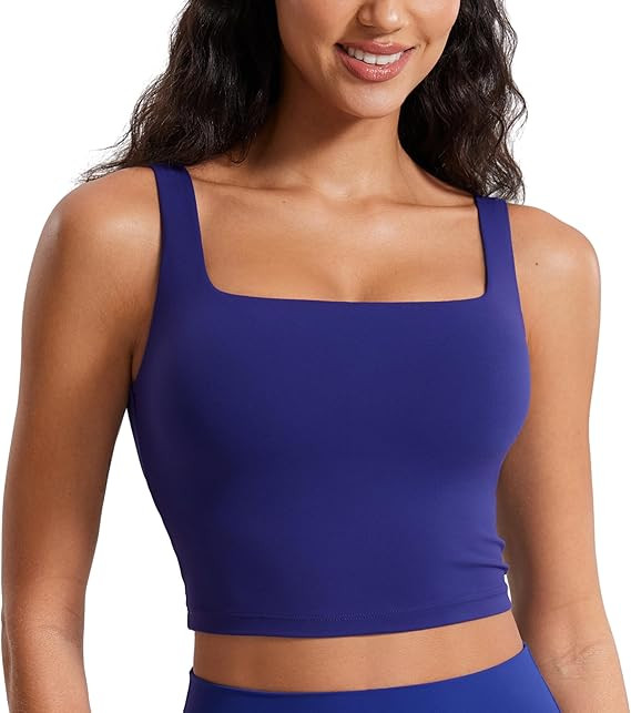 CRZ YOGA Butterluxe Womens Square Neck Longline Sports Bra - Workout Crop Tank Tops Padded Yoga C... | Amazon (US)