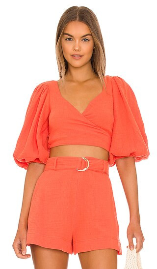 Mila Puff Sleeve Wrap Top in Chili | Revolve Clothing (Global)