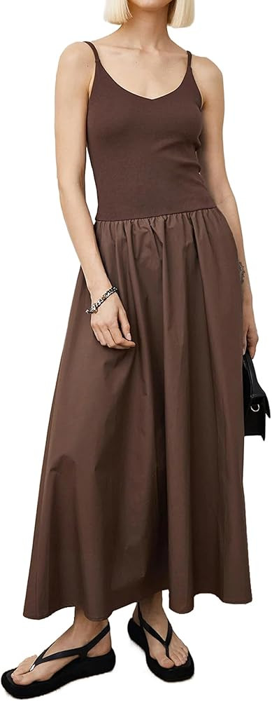 Women Spaghetti Strap Maxi Dress Sleeveless Summer Casual Patchwork Cami Dress Scoop Neck Flowy S... | Amazon (US)