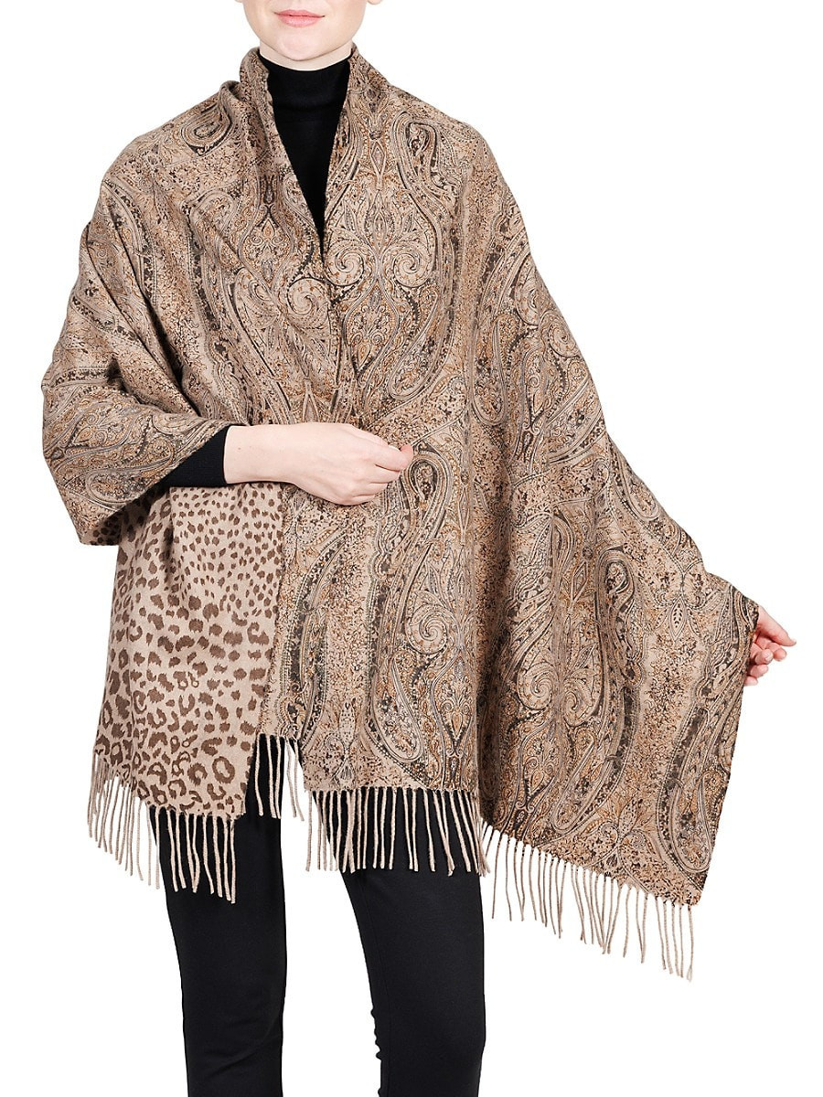Belle Fare Women's Double-Sided Paisley Print Cashmere Fringe Wrap - Camel Multicolor | Saks Fifth Avenue OFF 5TH