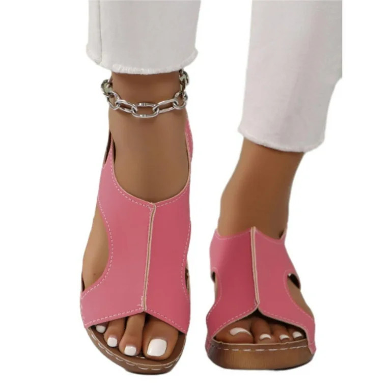 SACFOF Womens Orthotic Sandals Summer Beach Sandals for Women Ankle Strap Open Toe Platform Wedge... | Walmart (US)