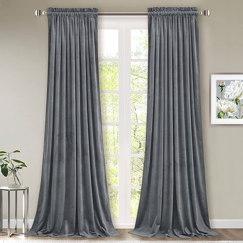 StangH Silver Grey Velvet Curtains - Extra Long Light Blocking Door Curtains 108 inches Light Gre... | Amazon (US)