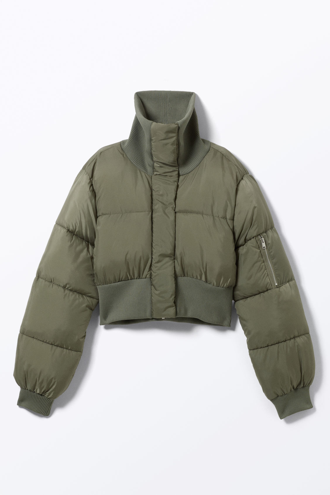 Cropped Padded Puffer Jacket - Green | Monki