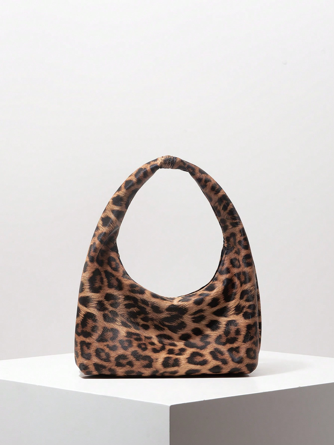 Vintage Leopard Print One Shoulder Bag, PU Leather Crescent Moon Bag, Fashionable Handbag, Casual... | SHEIN