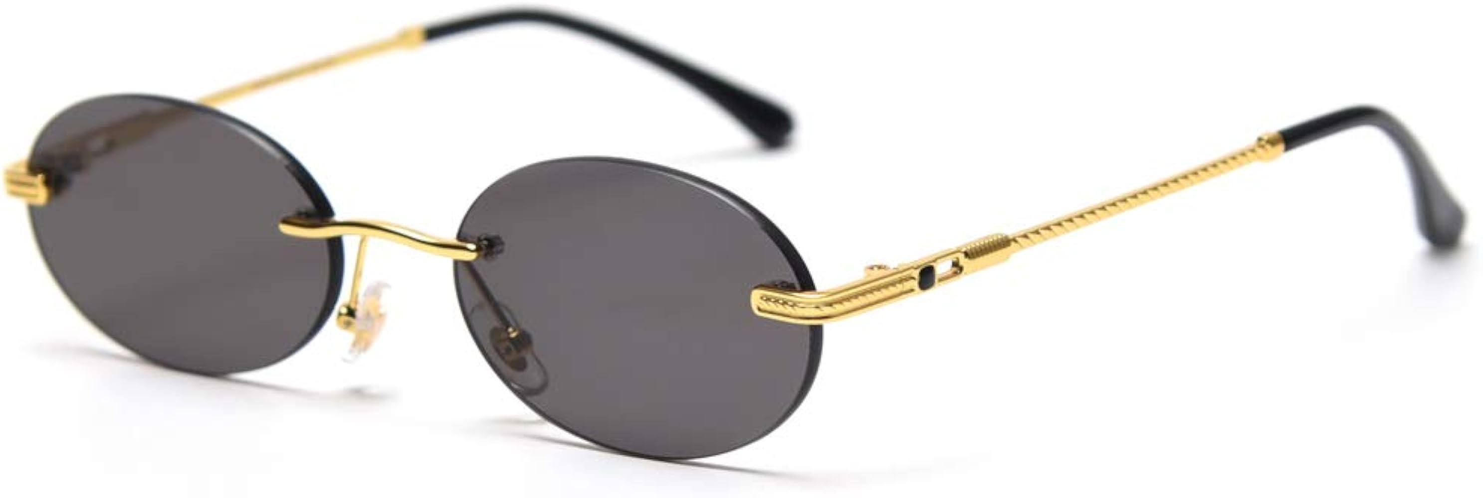 kachawoo Retro Oval Sunglasses Rimless Man Blue Mirror Gold Metal Male Glasses Round Frameless Wo... | Amazon (US)