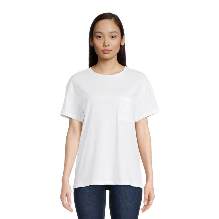 Time and Tru Women’s Tee with Woven Chest Pocket, Sizes XS-3XL | Walmart (US)
