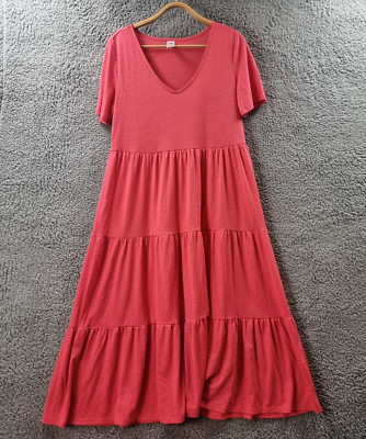 Pre-loved partnerANKO Womens Dress Size 8 Coral Pink Stretch Knit Short Sleeve A-line Midi | eBay AU