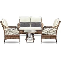 N&V Wicker Patio Furniture Rattan Conversation Chairs Loveseat with Table Cushions for Garden Backya | Amazon (US)