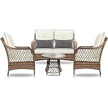 N&V Wicker Patio Furniture Rattan Conversation Chairs Loveseat with Table Cushions for Garden Backya | Amazon (US)