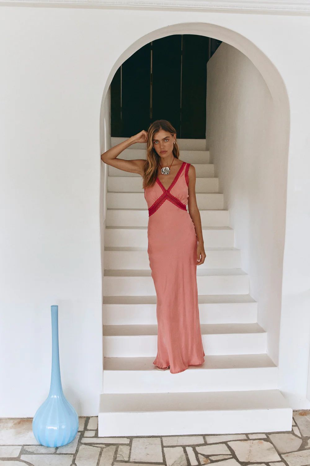 Meet Me On The Dance Floor Bias Cut Maxi Dress Coral | VRG Grl